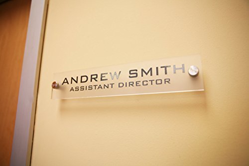 Personalized Office Wall Name Plate Sign. Modern Stainless Steel Legs (Frosted Translucent) - color: Frosted Translucent