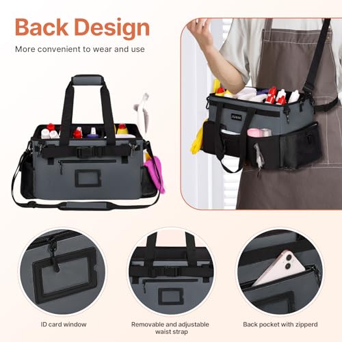 JKAOO Large Wearable Cleaning Caddy Bag with Handles, Gray | Adjustable Shoulder & Waist Straps, Removable, Waterproof Tote for Cleaning Supplies, Home, Car, Office - color: Gray