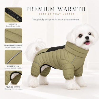 LoveLongLong Dog Coat - Warm & Waterproof Reflective Dog Jacket, Zippered & Adjustable, Olive Green, S, M, L - color: Olivegreen, size: M (11.5inch Back)