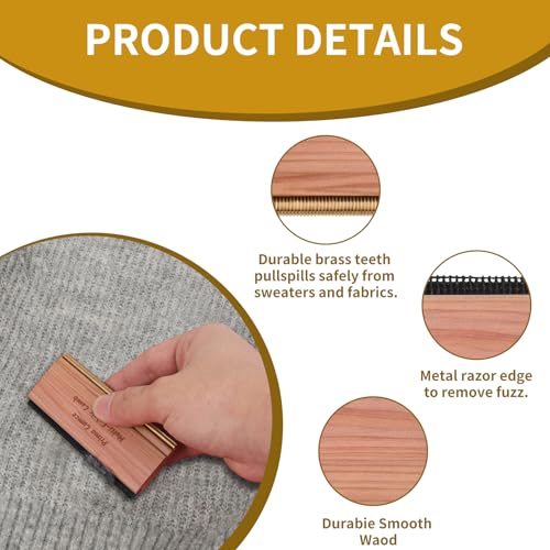 Cashmere Comb – 100 x 44 x 10mm Multi-Fabric Shaver for Clothing – Durable Cedar Wood Comb with Metal Pick – Easy to Use and Portable Fiber Cloth Pilling Remover Ideal for Sweaters, Fuzz - color: 1pcs New