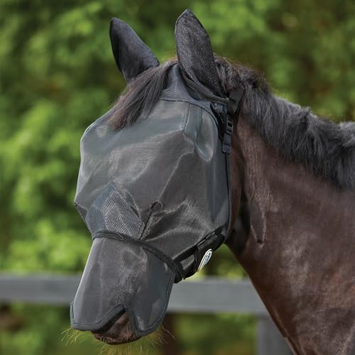 WeatherBeeta ComFiTec Double Dart Deluxe Fly Mask with Ears and Nose, Black, Full - size: Full