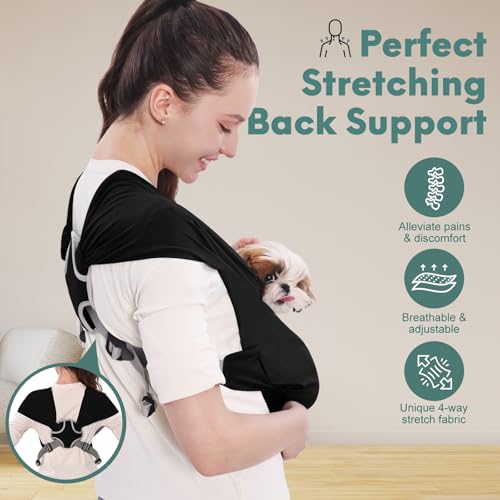 Supet Dog Sling Carrier for Small Pet, Adjustable Hands Free Front Backpack - color: Black, size: Regular