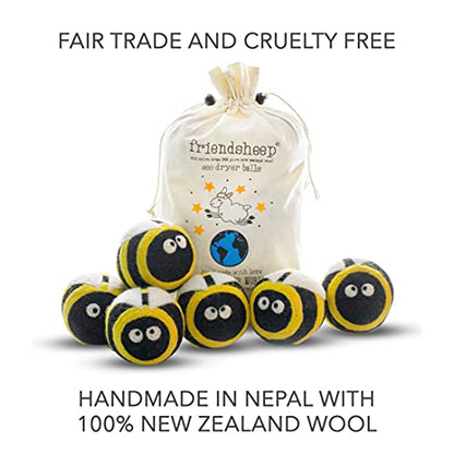 Friendsheep Wool Dryer Balls, Organic Reusable Fabric Softener Alternative for Laundry, Handmade, Fair Trade, Hypoallergenic, Eco-Friendly, Plastic-Free (6 Pack XL – Busy Bees) | Reusable fabric softener alternative Organic wool, handmade, fair trade, hyp