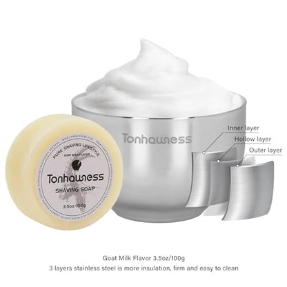 Shaving Brush Kit for Men, 4 in 1 Shaving Brushes Set Includes Badger Hair Shave Brush, Stainless Steel Shaving Bowl&Stand and Goat Milk Flavor Shaving Soap - color: Black-A