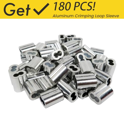 1/16 Wire Rope, 500FT 304 Stainless Steel Cable with 180Pcs Crimp Sleeves, Aircraft Grade, 7x7 Strand, 368lbs Breaking Strength, for Garden Trellis, Clothesline, Railing,Trellis - size: 500 ft
