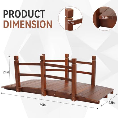 Outvita 5 ft Garden Wooden Bridge Arch Natural Finish with Safety Rails Outdoor Footbridge for Backyard Creek Farm, Decorative Pond Bridge - size: 5ft-dark brown