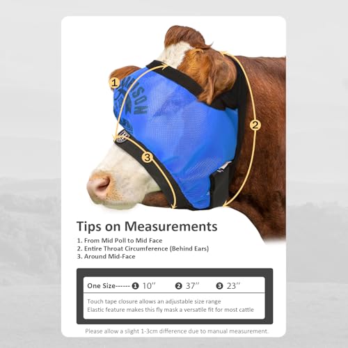 Harrison Howard Cattle Livestock Fly Mask Breathable Mesh Padded Edging with Fun Patterns Large Spacing Forelock Opening Design Adjustable Fit for Cattle Sky Blue - color: Sky Blue