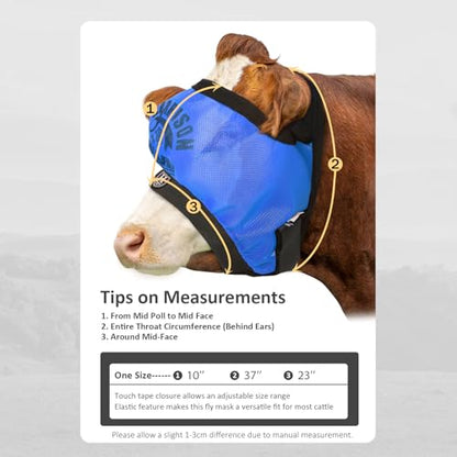 Harrison Howard Cattle Livestock Fly Mask Breathable Mesh Padded Edging with Fun Patterns Large Spacing Forelock Opening Design Adjustable Fit for Cattle Sky Blue - color: Sky Blue
