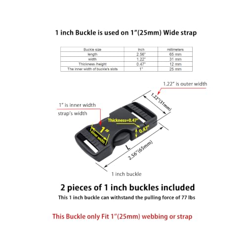 Quick Side Release Buckle, Heavy Duty Plastic Snap Buckle Clip Clasp Fasteners for Backpack Strap - style: 1 Inch - 2 Pieces