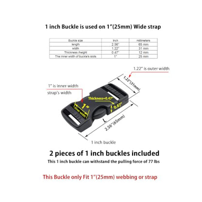 Quick Side Release Buckle, Heavy Duty Plastic Snap Buckle Clip Clasp Fasteners for Backpack Strap - style: 1 Inch - 2 Pieces