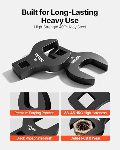 VEVOR Crowfoot Wrench Set, 1/2" Drive, 14-Piece Metric 27 to 50 mm Crows Foot Wrenches, with Storage Tray, Dual Size Markings on Tools and Tray, for Auto Maintenance or Repairs - size: 1/2" 14 PCS Black