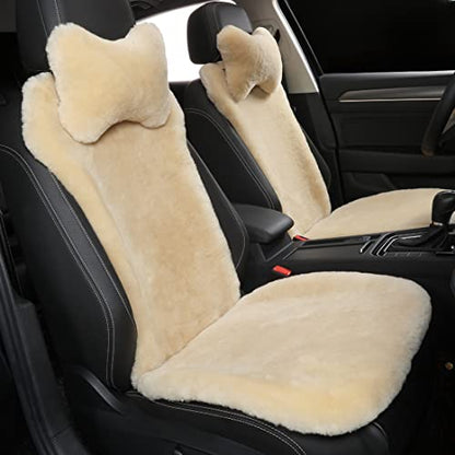 OGLAND Fuzzy Sheepskin Car Seat Cover for Soft Fur Genuine Wool Cushion - color: Pearl