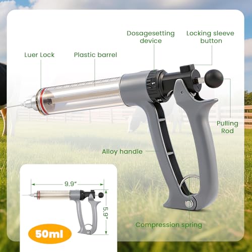 NEWTRY 50ML Continuous Livestock Syringe Adjustable Poultry with 10 Needles - size: 50ML