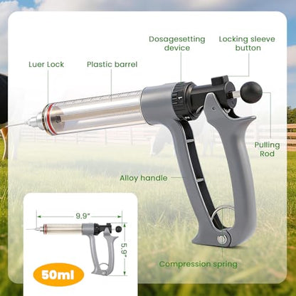NEWTRY 50ML Continuous Livestock Syringe Adjustable Poultry with 10 Needles - size: 50ML