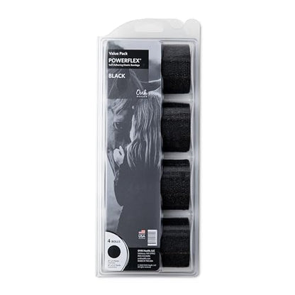 OVIK Health PowerFlex Equine – Extra Strong Self-Adhering Bandage Wrap – Wound Care, Compression & Support Bandage for Horses, Cows & Dogs – Black, 4 inch, 4 Rolls (Resealable Case) - color: Black