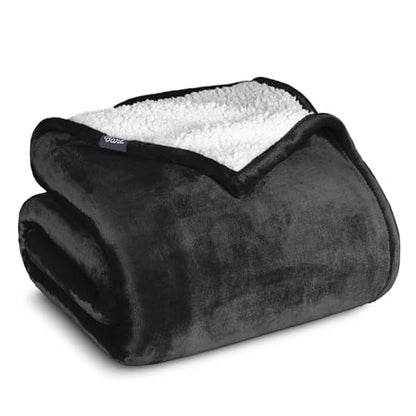 Bare Home Sherpa Fleece Blanket (Throw, Black) - color: 02 - Black, size: Throw/Travel