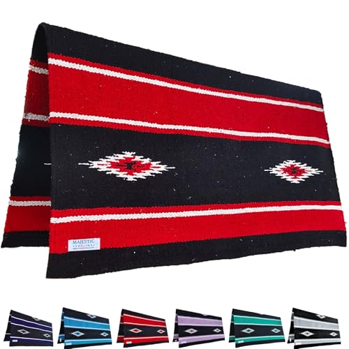 Majestic Ally 36"x34" Navajo Design Acrylic Saddle Blanket for Horses - 2.4 lbs (Red and Black) - color: Red and Black