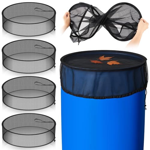 SATINIOR 4 Pack Pop-up Rain Barrel Cover, 24.8 Inch Rain Barrel Mesh Cover with Drawstring, Water Collection Bucket Netting Screen to Help Keep Leaves, Debris and Insects Out - size: 24.8 Inch