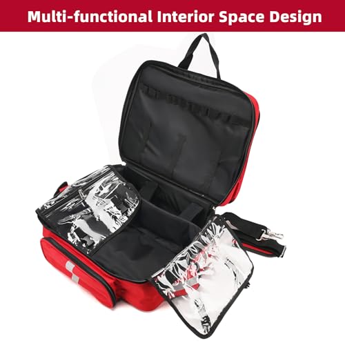 Medical Bag Empty First Aid Bag,Emergency Bag for Nurses,Home Health Care, EMT(Bag Only) - color: Red