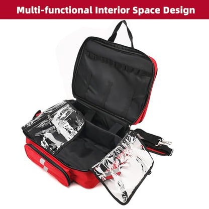 Medical Bag Empty First Aid Bag,Emergency Bag for Nurses,Home Health Care, EMT(Bag Only) - color: Red