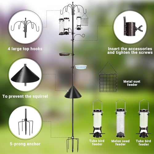 YINGYM 6-Hook Bird Feeding Station Kit with Squirrel Baffle, 94 Inch - size: 94 Inches with Squirrel Baffle