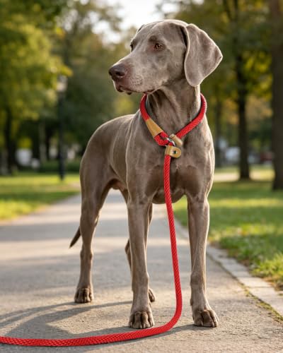 Dog Leash Slip Lead Braided Rope Pet Training Loop Leashes 5ft 6ft 8ft - color: Red