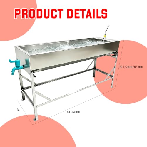Automatic Livestock Water Trough with Metal Stand, Larger Automatic Waterer | 12 Gal Stainless Steel Larger Livestock Waterer with Detachable Fixed Elevated Stand, Eases Cattle & Horses’ Neck Strain - color: 12 Gallons with 23“ Stand, size: 39.3"L x 7.8"W