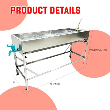 Automatic Livestock Water Trough with Metal Stand, Larger Automatic Waterer | 12 Gal Stainless Steel Larger Livestock Waterer with Detachable Fixed Elevated Stand, Eases Cattle & Horses’ Neck Strain - color: 12 Gallons with 23“ Stand, size: 39.3"L x 7.8"W