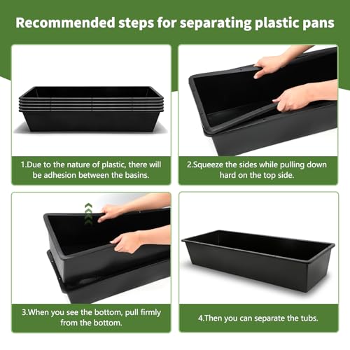 5 Pack 12 Gallon / 48 Quart Plastic Water Troughs for Livestock - color: Black-48Quart, size: 48 Quart