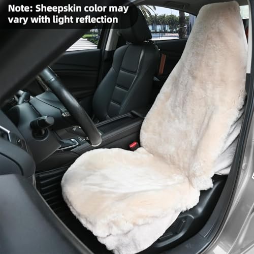 Aegis Cover Sheepskin Seat Cover Genuine Australian Merino Wool Front Seat Cover Luxury Dense Pelt Universal Fit for Most Cars, SUVs, Trucks, Bucket-Style, 54 X 22 Inches (Sand) - color: Sand