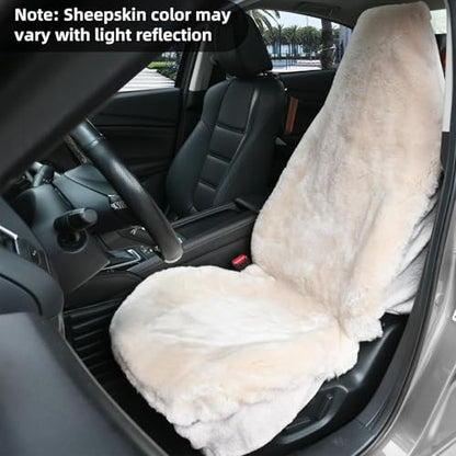 Aegis Cover Sheepskin Seat Cover Genuine Australian Merino Wool Front Seat Cover Luxury Dense Pelt Universal Fit for Most Cars, SUVs, Trucks, Bucket-Style, 54 X 22 Inches (Sand) - color: Sand