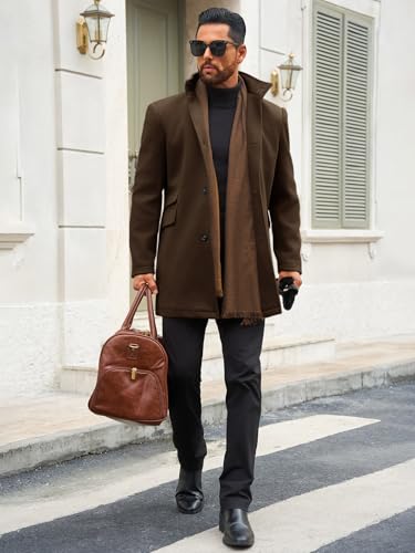 Runcati Mens Pea Coat Single Breasted Mid Long Trench Coat Overcoat | Slim Fit, Stand Collar, Fall Winter, Jacket, Pocket, Warm, Casual, Dress, Business, Christmas Gift - color: Coffee, size: Medium