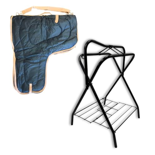 AJ Tack Saddle Rack and Carrier Bundle, Steel, 420D, 38x33 Navy Blue - color: Navy Blue