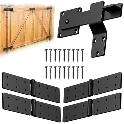 Fence Gate Hinge and Latch Set 4Pack Heavy Duty Gate Hardware Kit