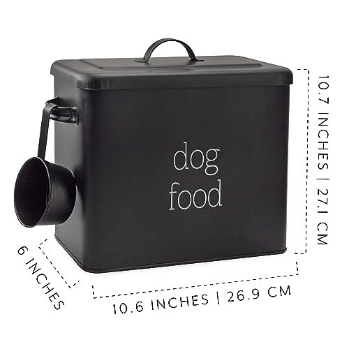 AuldHome Design Retro Dog Food Canister (Black); Modern Farmhouse Style Storage Bin for Pet Food