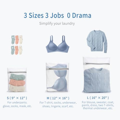 Muchfun 3Pcs Durable Fine Mesh Laundry Bags for Delicates - size: 1Large, 1Medium, 1Small