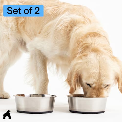GORILLA GRIP Dog Bowls, Food Grade Stainless Steel, Set of 2, 2 Cup, Black | 304 Stainless Steel Pet Feeding Bowls Hold 16 fl oz Each, Dishwasher Safe, Rust Resistant, BPA Free Rubber Base - color: Black, size: 2 Cup (16 Oz)