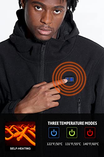 ANTARCTICA GEAR Heated Jacket with 12V 16000mAh Battery Pack, Polar Fleece Coat for Men Women, Fit Zip Hood Winter Jacket - color: Black, size: Large