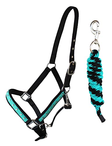 Nylon Horse Nylon Padded Halter with SS Hardware Lead Rope Tack 606162TR