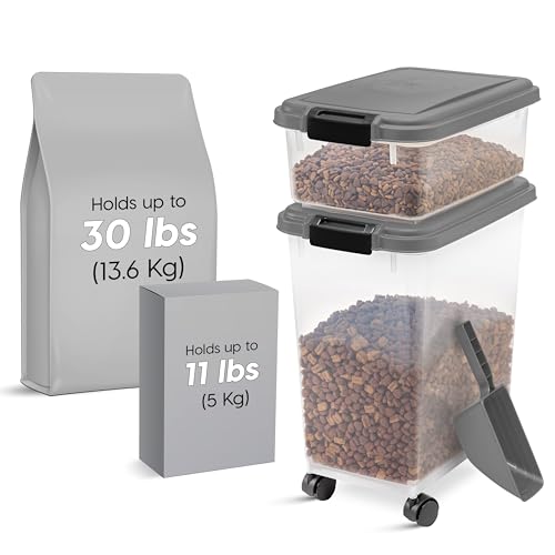 IRIS USA Dog Food Storage Container, Up to 30+11 lbs, Dark Gray - color: Dark Gray