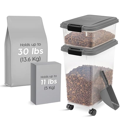 IRIS USA Dog Food Storage Container, Up to 30+11 lbs, Dark Gray - color: Dark Gray