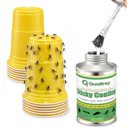 Qualirey Sticky Coating Trap with Brush and 12 Pcs Plastic Cup, Gnat Bug - style: Gnat Bug