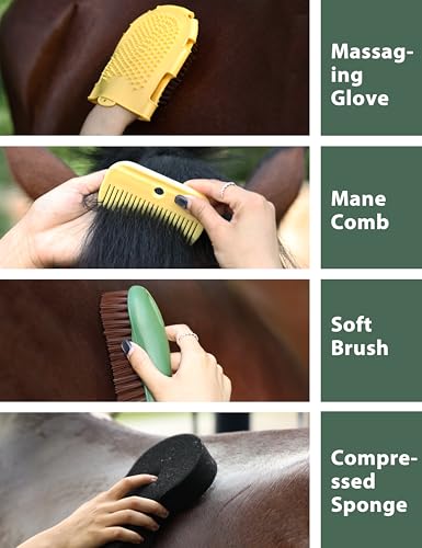 11-Piece Horse Grooming Kit with Waterproof Tote Pasture Glow - color: Pasture Glow
