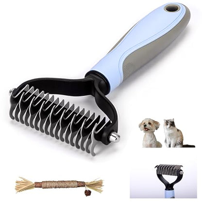 Double Sided Dematting Comb for Dogs & Cats - 2-in-1 Undercoat Rake & Double Coat Dog Brush, Pet Grooming Tool for Removing Mats & Deshedding (Blue) - size: Pet Grooming Comb