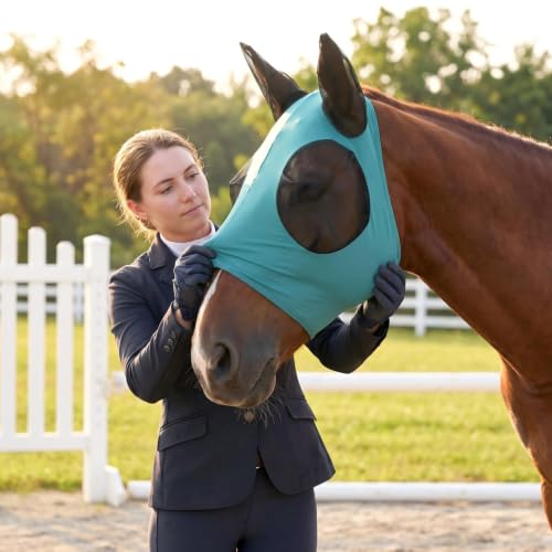 Horse Fly Mask – Nylon-Spandex Face with Breathable Mesh Eyes & Ears, UV Protection Soft Edging Prevents Chafing, Durable & Easy to Clean for Horses & Ponies, Size L - size: L