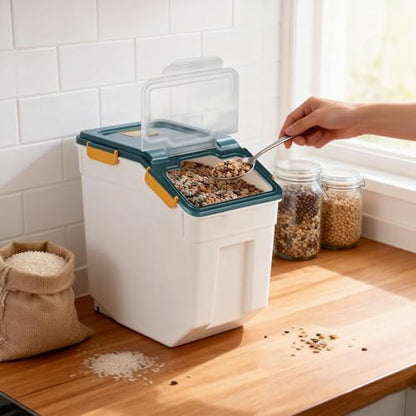 RUIAN 2Pcs Large Flour Storage Container Bin 50Lb Airtight Rice Storage Containers with Wheels Seal Locking Lid, BPA Free with Measuring Cup&Scoop for Flour, Rice, Grain 100LBS Total (Blue) - color: Blue,2 pcs,50lb