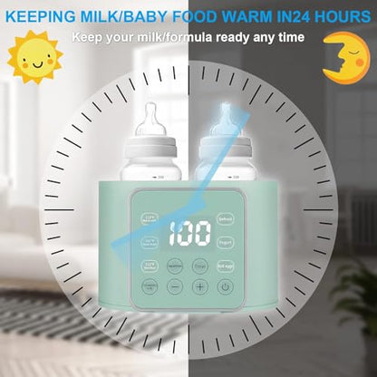 Baby Bottle Warmer 9-in-1 Multifuntion Breast Milk Warmer, Fast Baby Food Heater and Defrost Warmer with Timer for Twins, LCD Display Accurate Temperature Adjustment, 24H Constant Mode-Green - color: Light Green