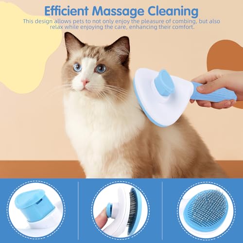Aglads 8PCS Cat Rabbit Bunny Dog Grooming Kit,Self-Cleaning Brush,Nail Clipper,Grooming Glove,Massage Brush,Flea Comb,Towel&Travel Bag,Complete Grooming Tools for Long&Short Haired Pets(8, blue) - color: BLue