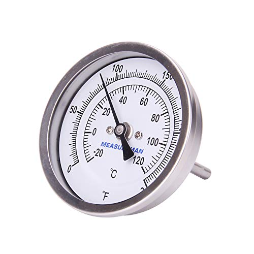 MEASUREMAN Fully Stainless Steel Pot, Kettle, Brewing Bimetal Thermometer, 3" Dial, 2-1/2" Stem, 0-250 deg F/-20-120 deg C, -1% Accuracy, Adjustable, 1/2" NPT Back Mount - size: 3" Dial, 2-1/2" Stem, 0-250 deg F/-20-120 deg C, style: 2-1/2" Stem