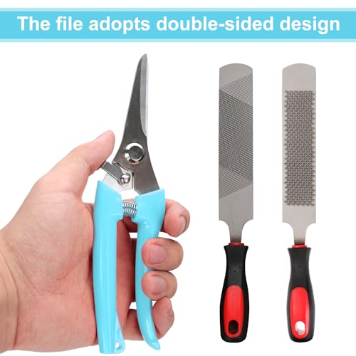 PEUTIER 3pcs Goat Hoof Trimmers and File, Nail Clippers for Goats Hoof Nippers Curved/Straight Head Sheep Hoof Trimming Shears Hoof Rasp Horseshoe File for Goat Sheep Lamb Pig Animal Hooves (Blue)